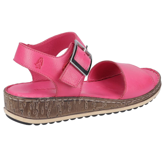 Pink - Back - Hush Puppies Womens-Ladies Ellie Leather Wedge Sandals