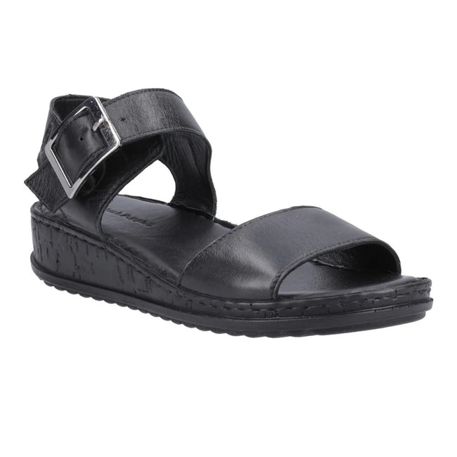 Black - Front - Hush Puppies Womens-Ladies Ellie Leather Wedge Sandals