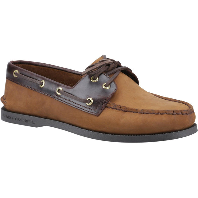 Brown - Front - Sperry Mens Authentic Original Leather 2 Eyelet Boat Shoes