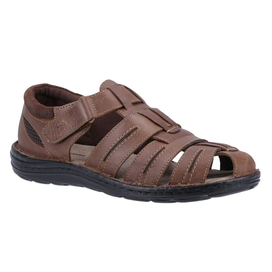 Tan - Front - Hush Puppies Mens Albert Fisherman Leather Sandals