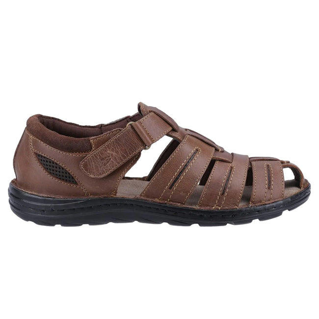 Tan - Lifestyle - Hush Puppies Mens Albert Fisherman Leather Sandals