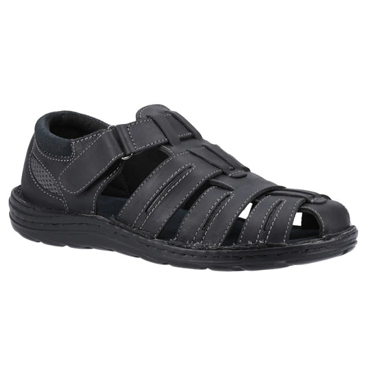 Black - Front - Hush Puppies Mens Albert Fisherman Leather Sandals