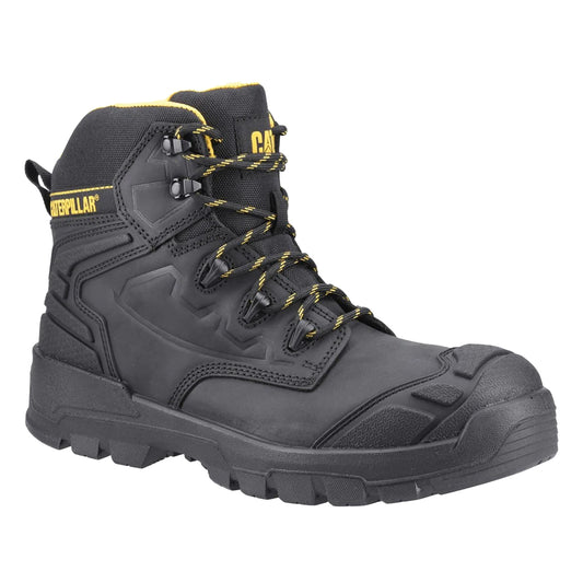 Black-Yellow - Front - Caterpillar Mens Striver Leather Safety Boots