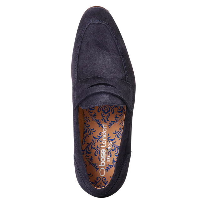 Navy - Pack Shot - Base London Mens Bruno Leather Penny Loafers