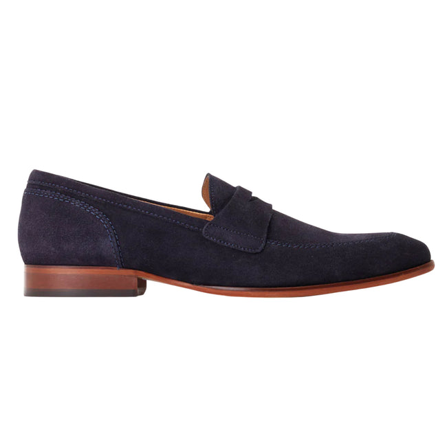 Navy - Side - Base London Mens Bruno Leather Penny Loafers
