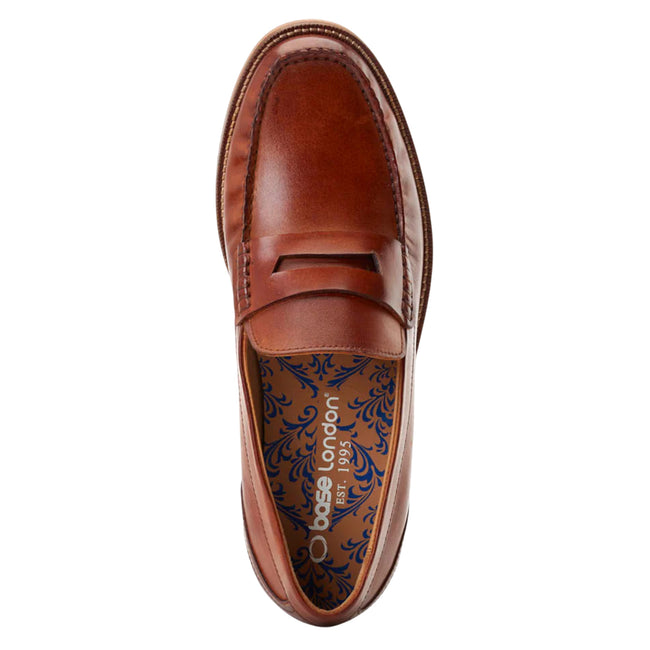 Burnt Tan - Pack Shot - Base London Mens Garfield Leather Penny Loafers