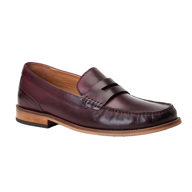 Bordo - Front - Base London Mens Garfield Leather Penny Loafers