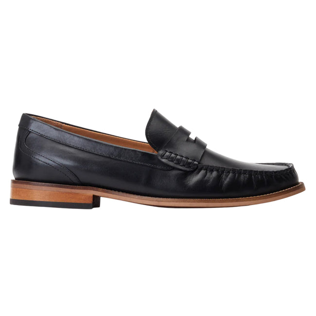 Black - Side - Base London Mens Garfield Leather Penny Loafers