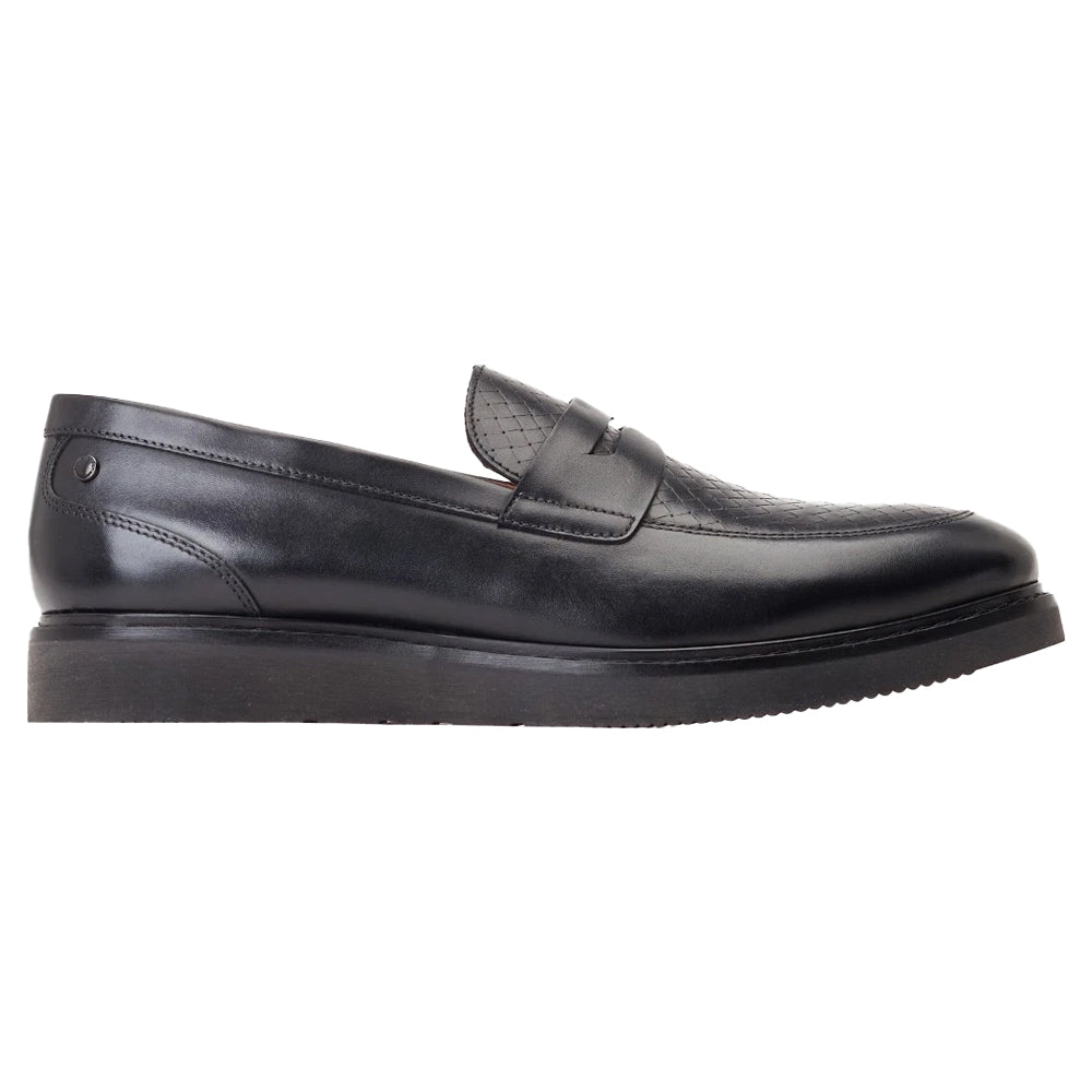 Black - Side - Base London Mens Sid Leather Penny Loafers