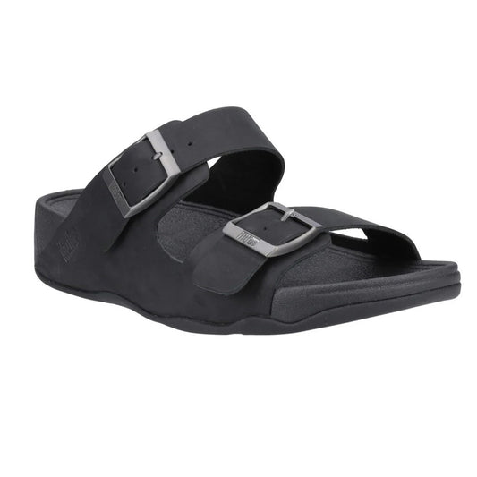 Black - Front - FitFlop Mens Gogh Moc Leather Sliders