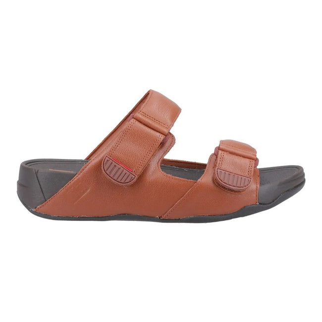 Dark Tan - Lifestyle - FitFlop Mens Gogh Moc Leather Sliders