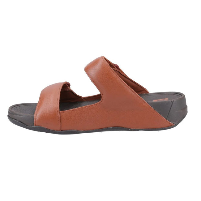 Dark Tan - Pack Shot - FitFlop Mens Gogh Moc Leather Sliders