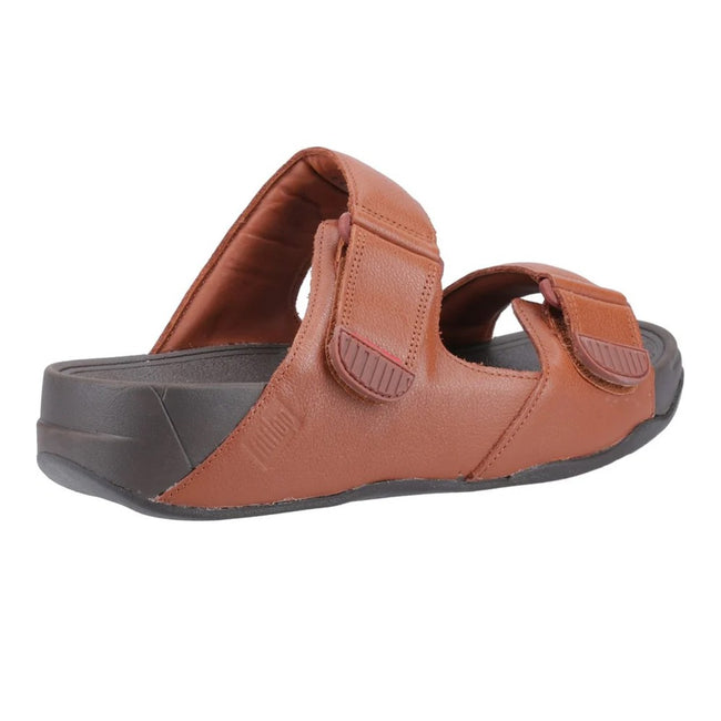 Dark Tan - Back - FitFlop Mens Gogh Moc Leather Sliders