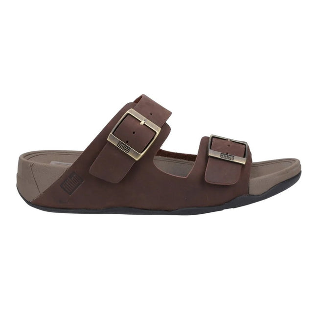 Chocolate Brown - Lifestyle - FitFlop Mens Gogh Moc Leather Sliders
