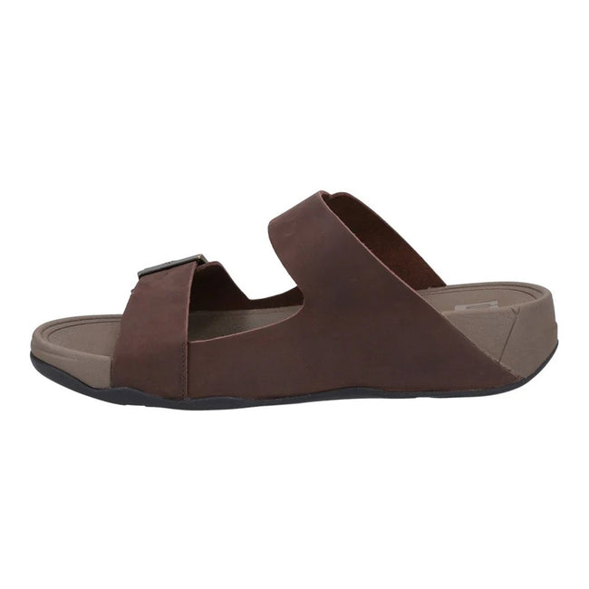 Chocolate Brown - Pack Shot - FitFlop Mens Gogh Moc Leather Sliders