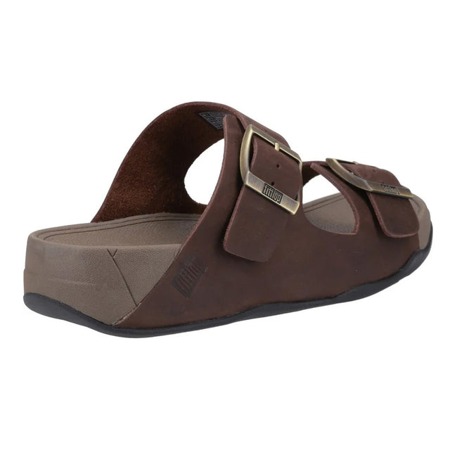 Chocolate Brown - Back - FitFlop Mens Gogh Moc Leather Sliders