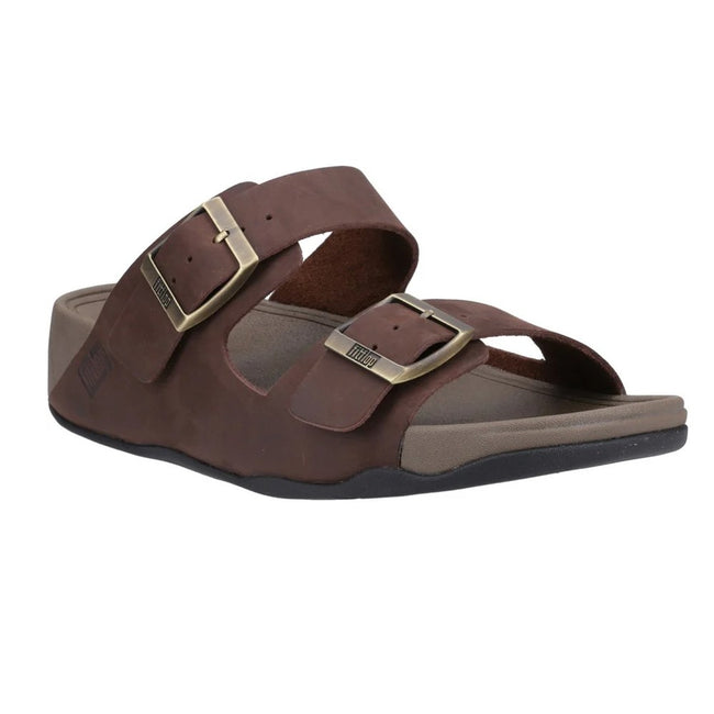 Chocolate Brown - Front - FitFlop Mens Gogh Moc Leather Sliders