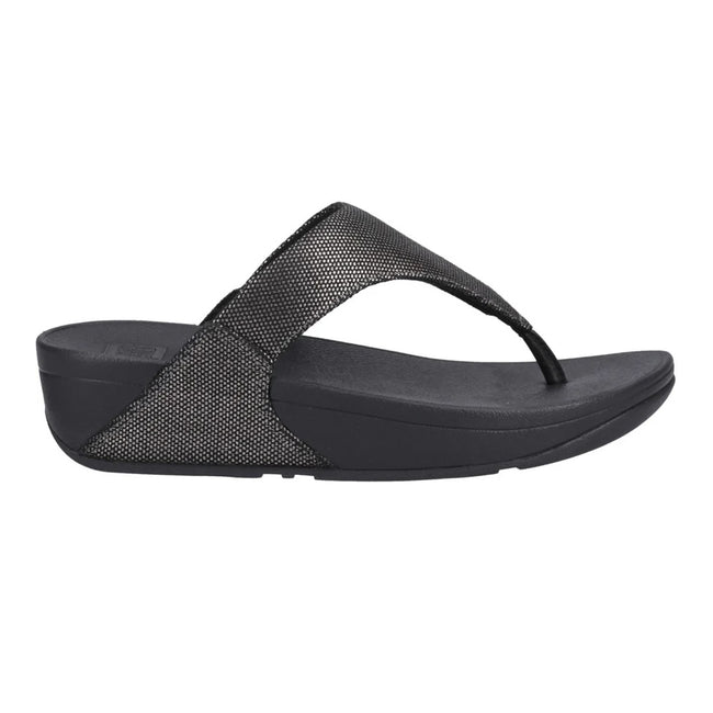 Pewter Black - Lifestyle - FitFlop Womens-Ladies Lulu Glitz Leather Toe Post Sandals