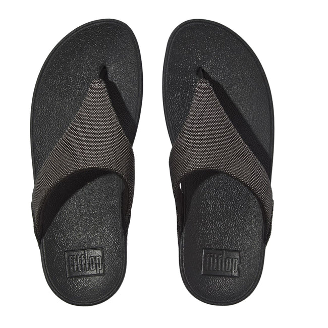 Pewter Black - Pack Shot - FitFlop Womens-Ladies Lulu Glitz Leather Toe Post Sandals