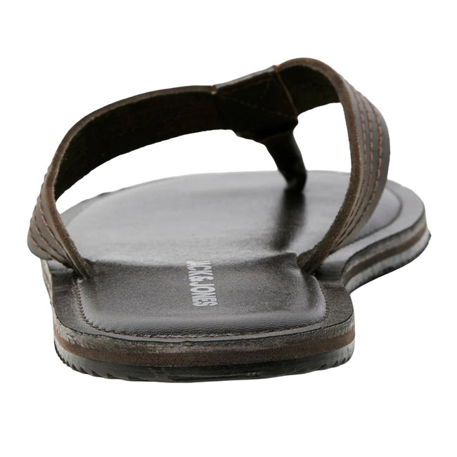 Brown Stone - Back - Jack And Jones Mens Washton Leather Flip Flops