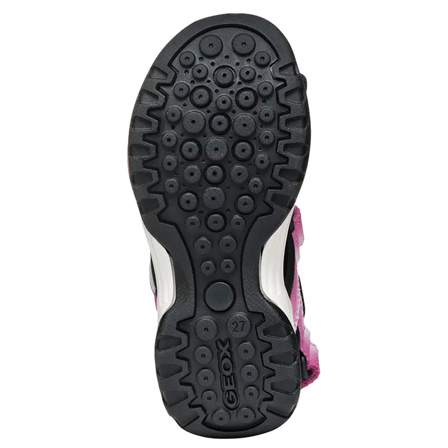 Fuchsia-Black - Back - Geox Girls J Borealis Sandals