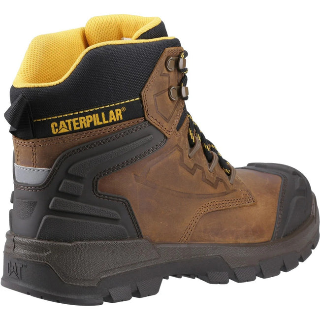 Dark Beige-Black-Yellow - Back - Caterpillar Mens Striver XL 6 Leather Safety Boots