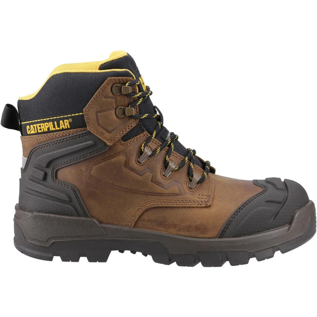 Dark Beige-Black-Yellow - Side - Caterpillar Mens Striver XL 6 Leather Safety Boots