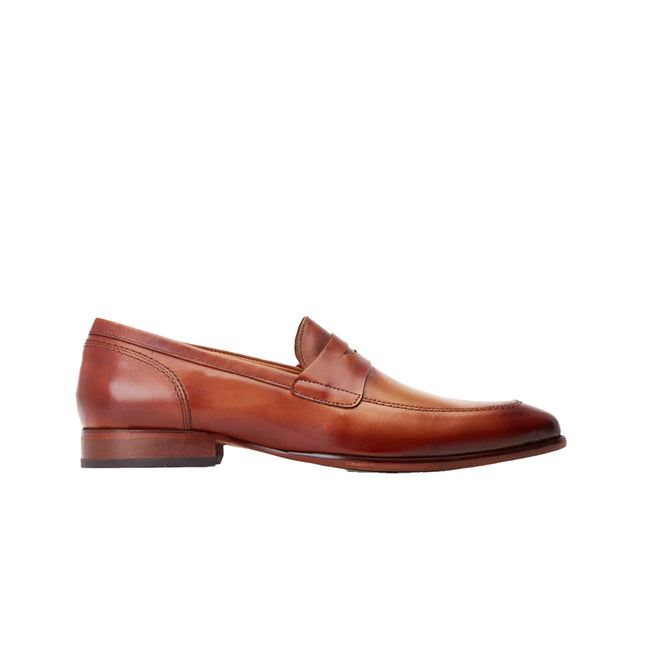 Burnt Tan - Side - Base London Mens Bruno Leather Penny Loafers