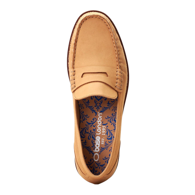 Burnt Tan - Pack Shot - Base London Mens Garfield Leather Penny Loafers