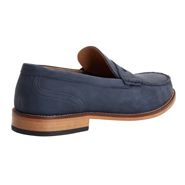 Navy - Back - Base London Mens Garfield Leather Penny Loafers