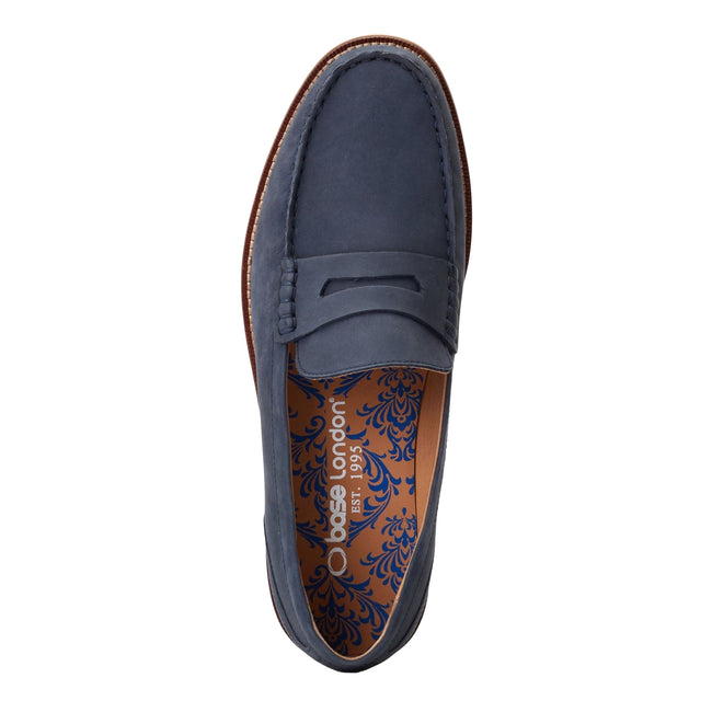 Navy - Pack Shot - Base London Mens Garfield Leather Penny Loafers