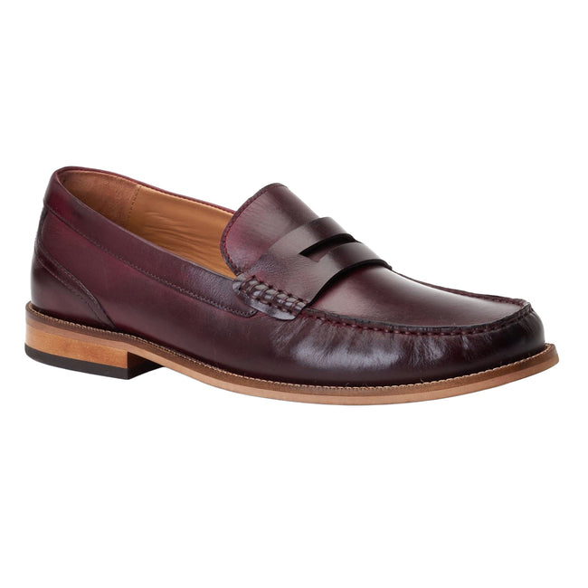Bordo - Front - Base London Mens Garfield Leather Penny Loafers