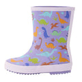 Purple - Side - Hunter Childrens-Kids Dinosaur Wellington Boots