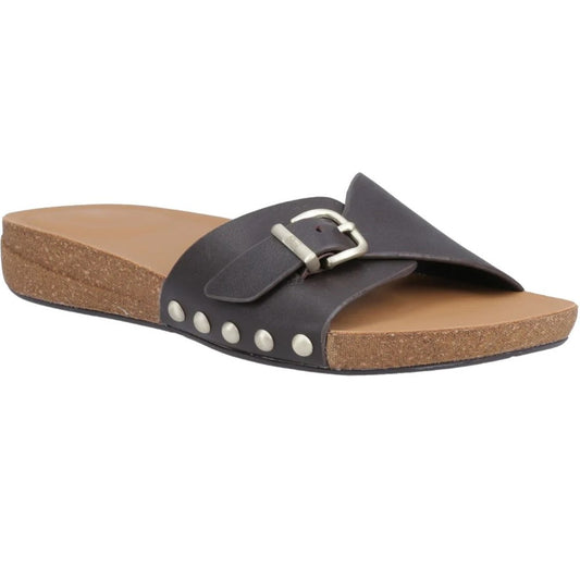 Chocolate Brown - Front - Fit Flop Womens-Ladies Leather Buckle Detail Sliders