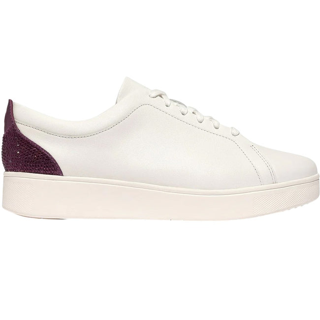 White-Mauve-Wine - Back - FitFlop Womens-Ladies Rally Crystal Leather Trainers