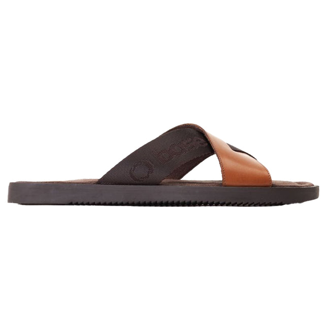 Burnt Tan - Side - Base London Mens Webb Leather Sliders