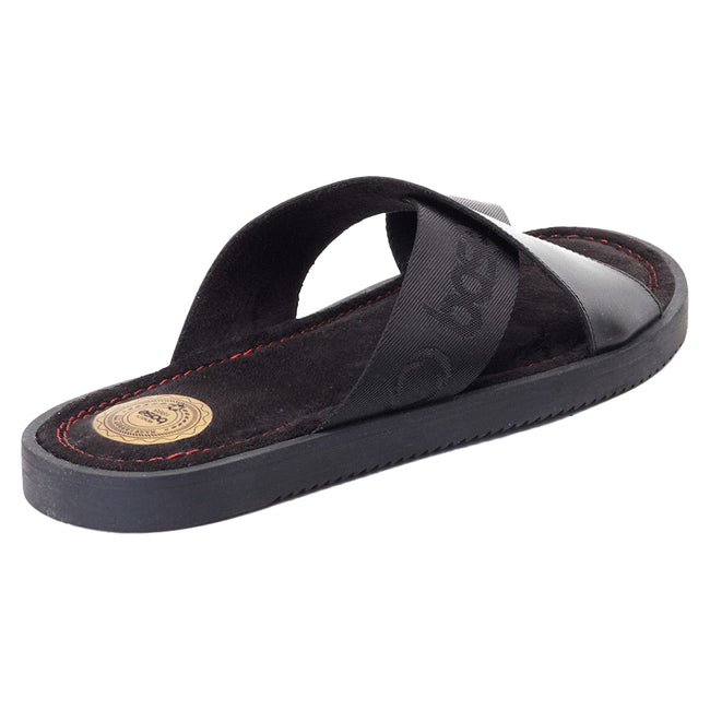 Black - Back - Base London Mens Webb Leather Sliders