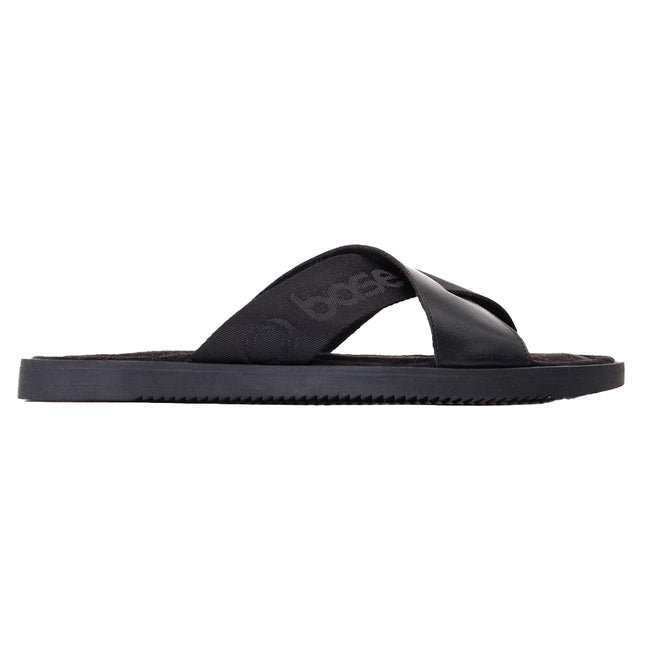 Black - Side - Base London Mens Webb Leather Sliders