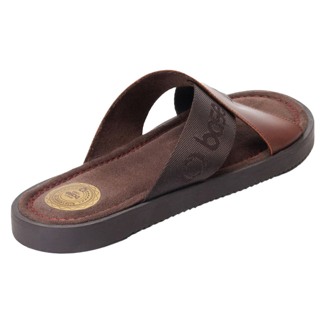 Burnt Brown - Back - Base London Mens Webb Leather Sliders