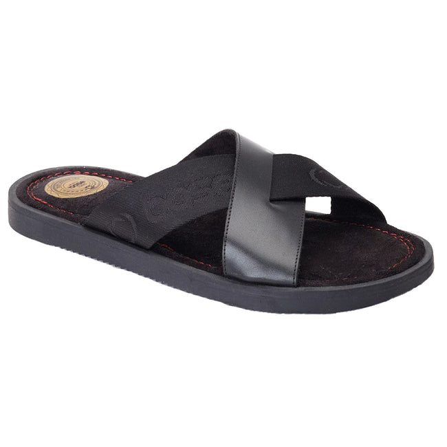 Black - Front - Base London Mens Webb Leather Sliders