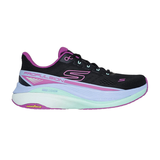 Black-Purple - Side - Skechers Womens-Ladies Max Cushioning Propulsion Trainers