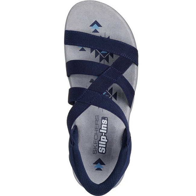 Navy - Side - Skechers Womens-Ladies Reggae Stretch Flex Slim Sandals