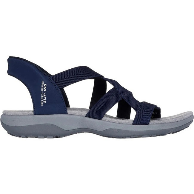 Navy - Pack Shot - Skechers Womens-Ladies Reggae Stretch Flex Slim Sandals