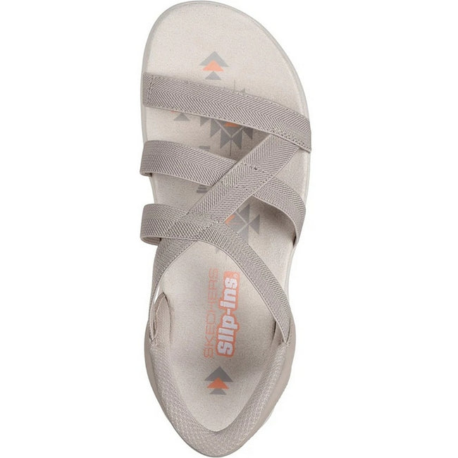 Taupe - Side - Skechers Womens-Ladies Reggae Stretch Flex Slim Sandals