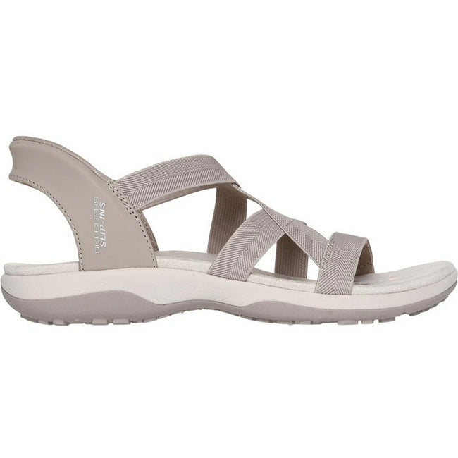 Taupe - Pack Shot - Skechers Womens-Ladies Reggae Stretch Flex Slim Sandals