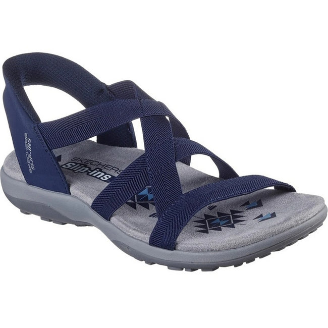 Navy - Front - Skechers Womens-Ladies Reggae Stretch Flex Slim Sandals