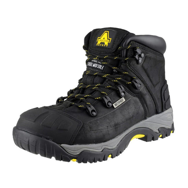 Black-Yellow - Lifestyle - Amblers Unisex Adult Crazy Horse Leather Safety Boots