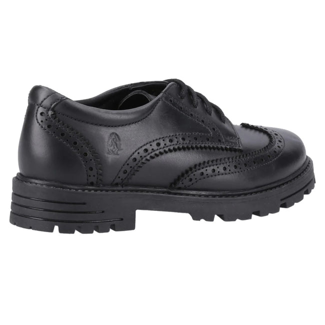 Black - Back - Hush Puppies Girls Maxine Leather School Shoes