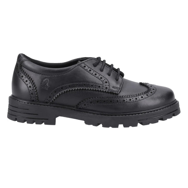 Black - Side - Hush Puppies Girls Maxine Leather School Shoes