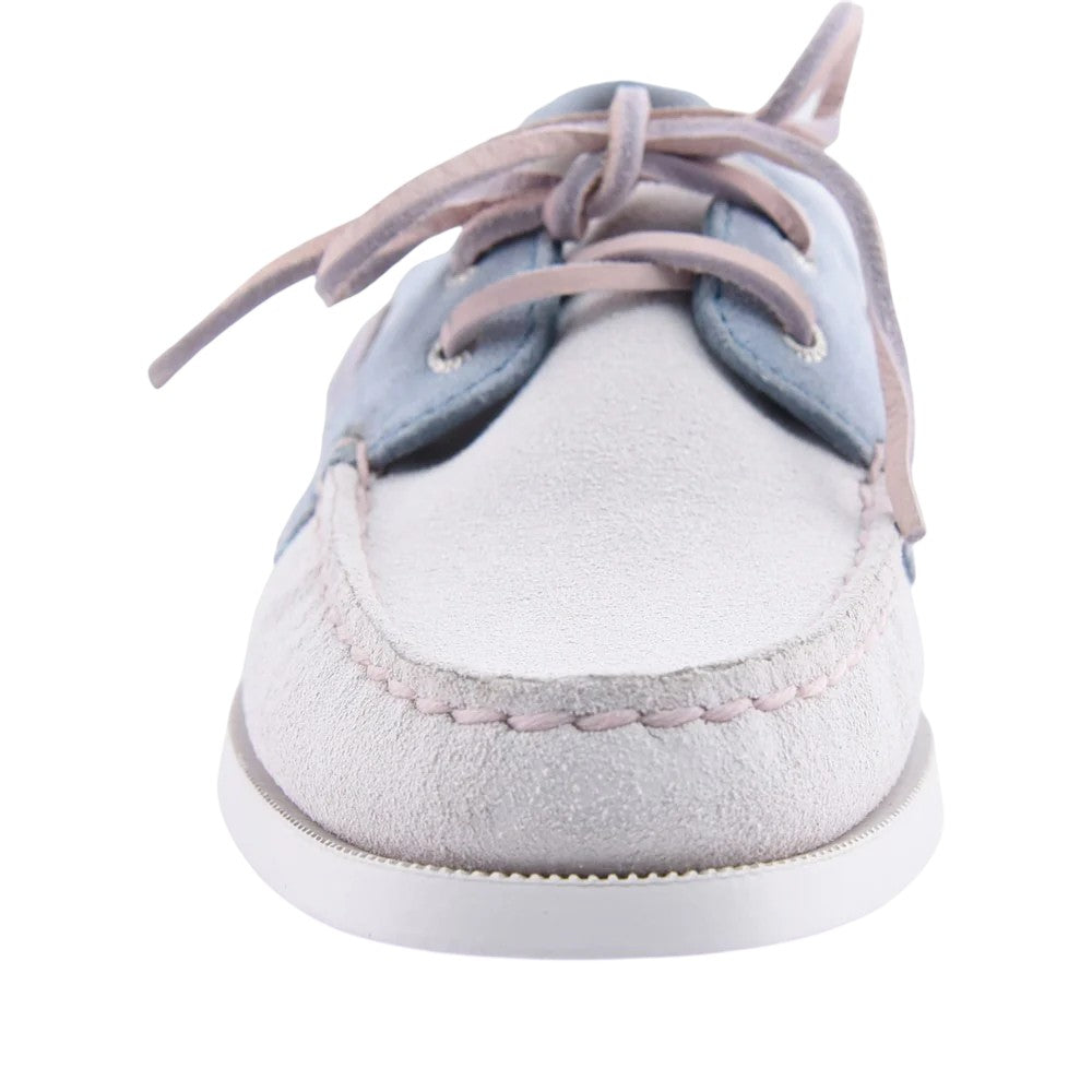 White-Blue - Pack Shot - Sperry Womens-Ladies Authentic Original 2 Leather Boat Shoes